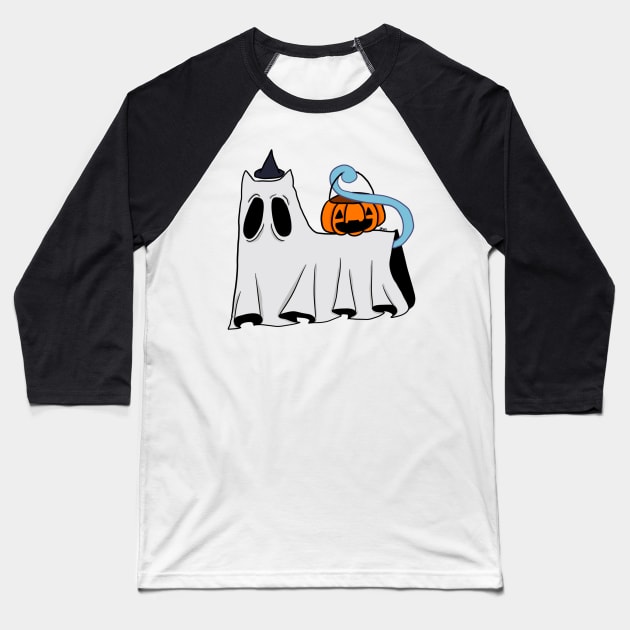 Trick-Or-Treat Ghost Cat Baseball T-Shirt by Art_by_Devs